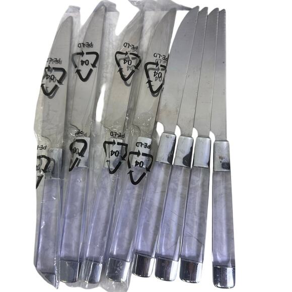 Stainless Steel Clear Lucite Handled Flatware 5-PC Setting-40-PC Service for 8 - Picture 5 of 8